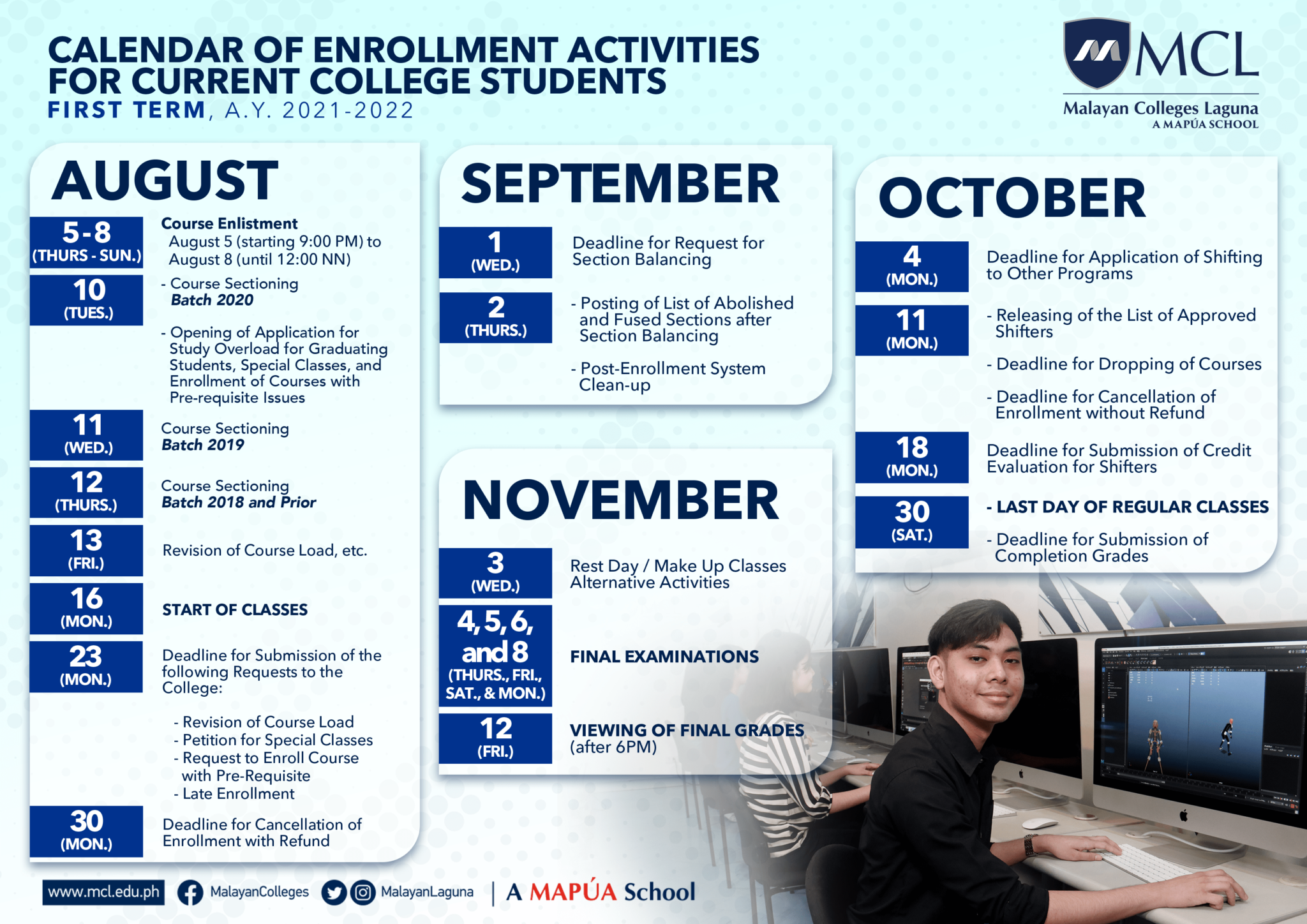 Calendar of Enrollment Activities for the First Term of A.Y. 20212022