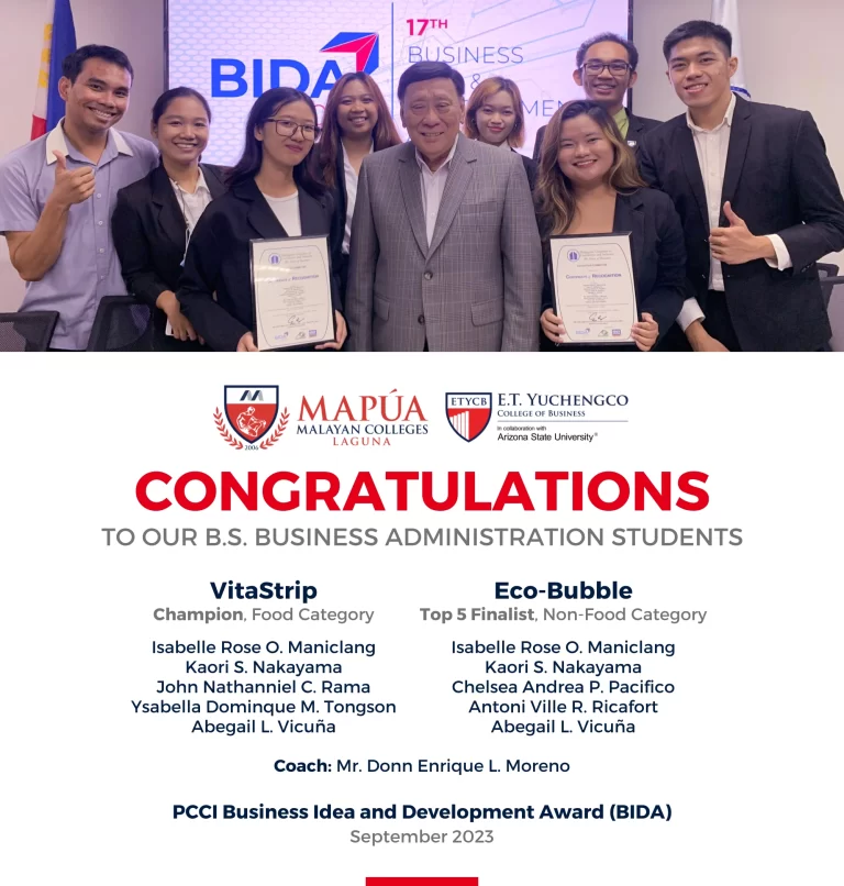 Mapúa MCL ETYCB Students Secure Fourth Consecutive Victory at PCCI BIDA 2023.