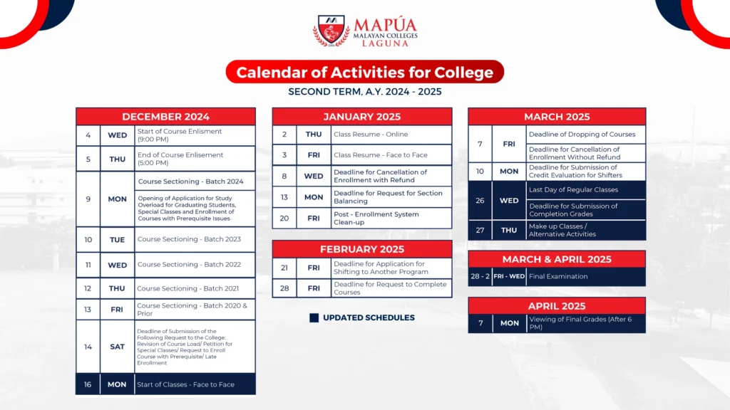 [2nd Term, A.Y. 2024 - 2025] College Calendar Of Activities.