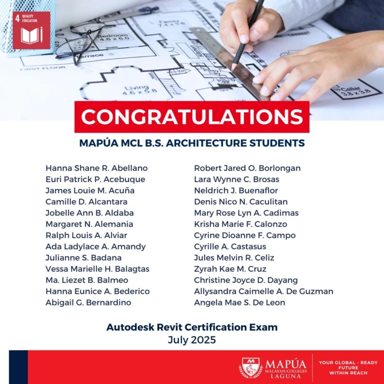 B.S. Architecture students and alumni pass the July 2025 Autodesk Revit Certification Exam.