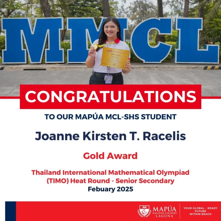 Mapúa MCL-SHS student wins Gold Award at the Thailand International Mathematical Olympiad (TMO) Heat Round - Senior Secondary.
