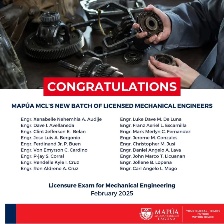 Article Image - Mapúa MCL obtains new batch of Mechanical Engineers at the February 2025 Licensure Exam.