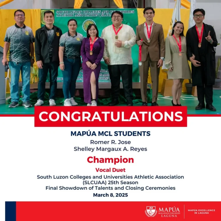Mapúa MCL students win Vocal Duet Championship in SLCUAA 25th Season.