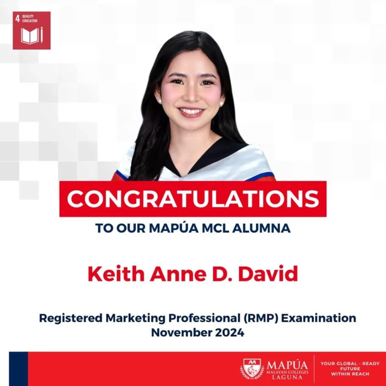 Mapúa MCL Alumna passes November 2024 Registered Marketing Professional (RMP) Examination.