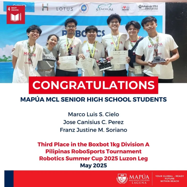Mapúa MCL-SHS students place Third in Boxbot 1kg RoboSports Tournament.