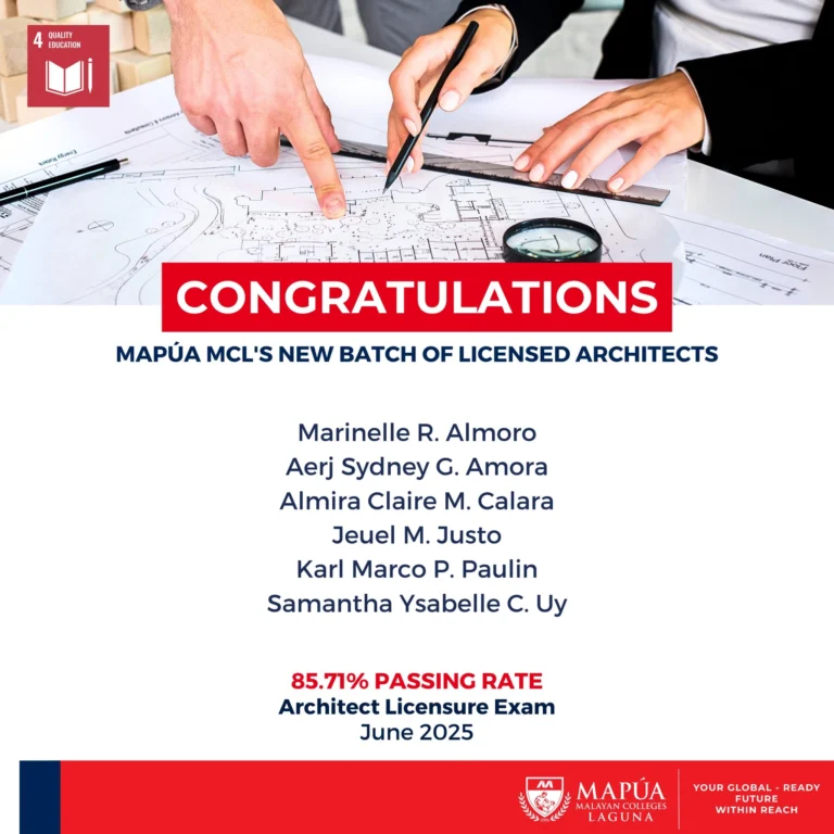 Mapúa MCL obtains 85.71% Passing Rate in June 2025 Licensure Exam for Architects.