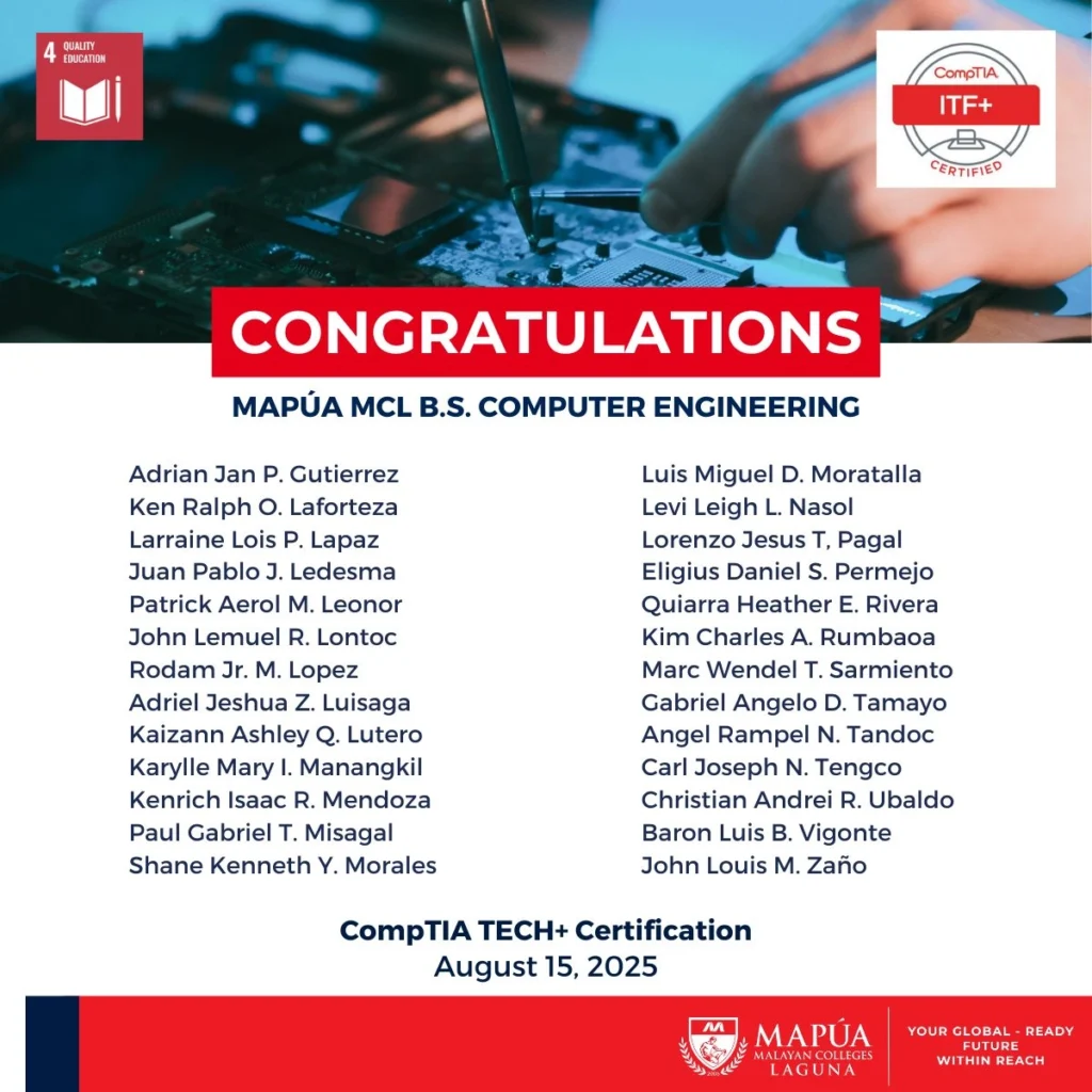 B.S. Computer Engineering Students pass the CompTIA TECH+ Certification.