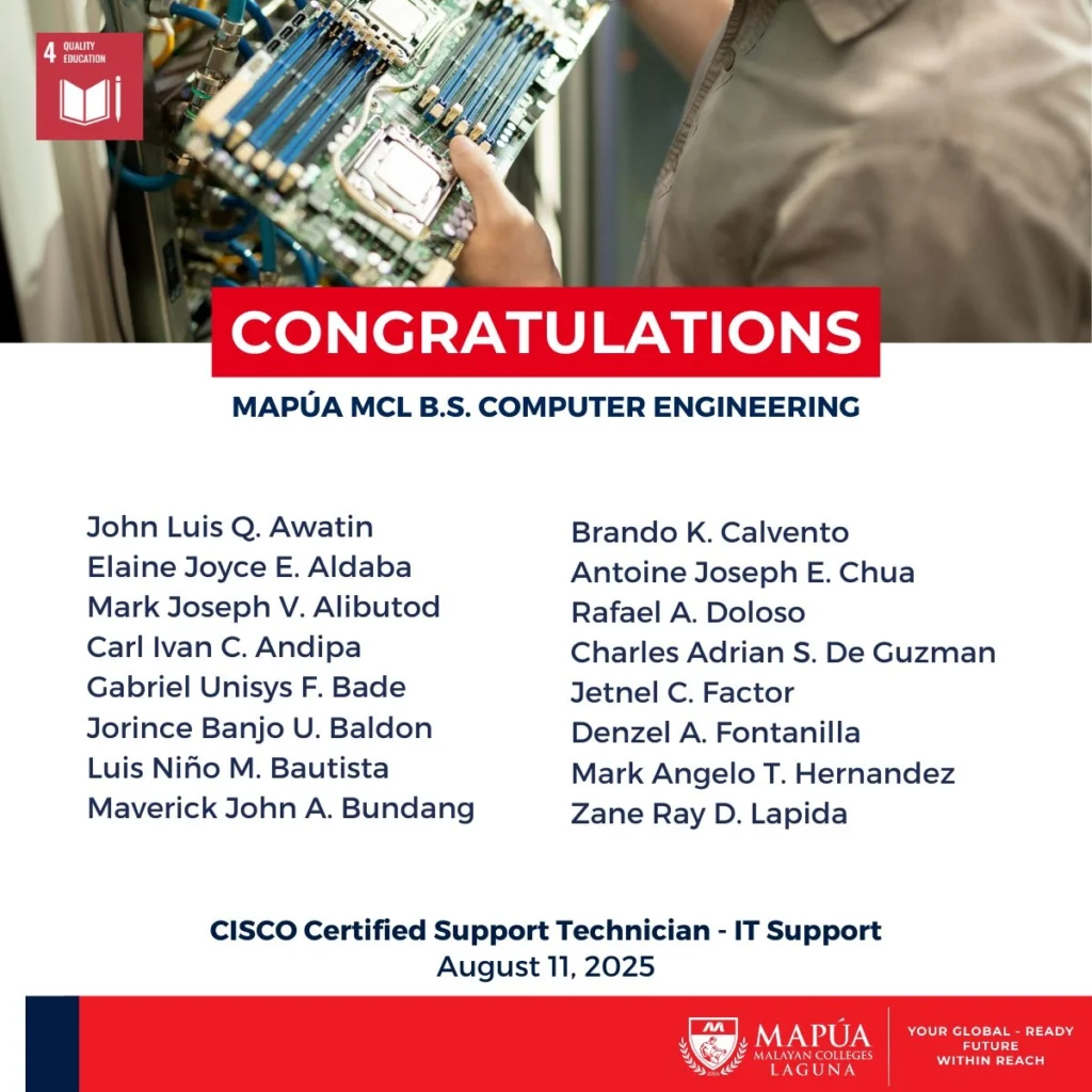 B.S. Computer Engineering students pass as CISCO Certified Support Technicians.