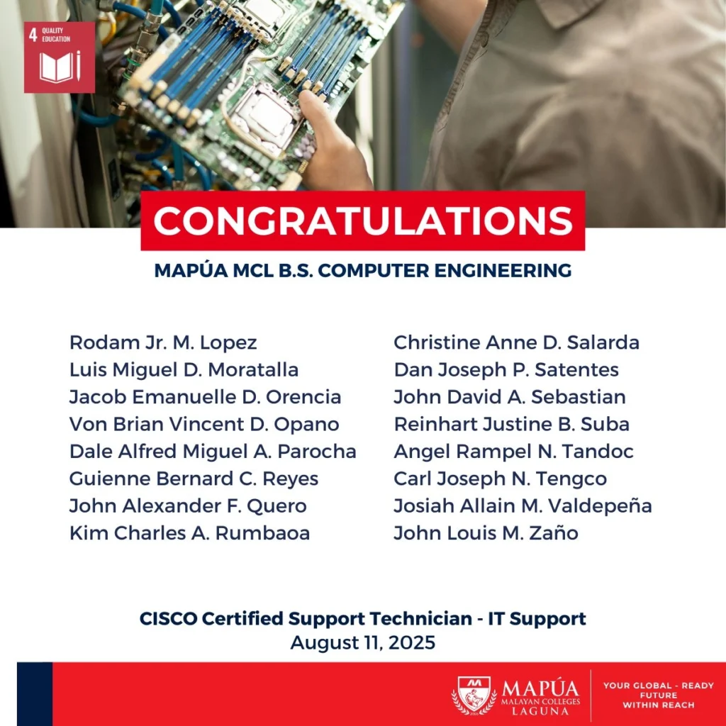 B.S. Computer Engineering students pass as CISCO Certified Support Technicians.