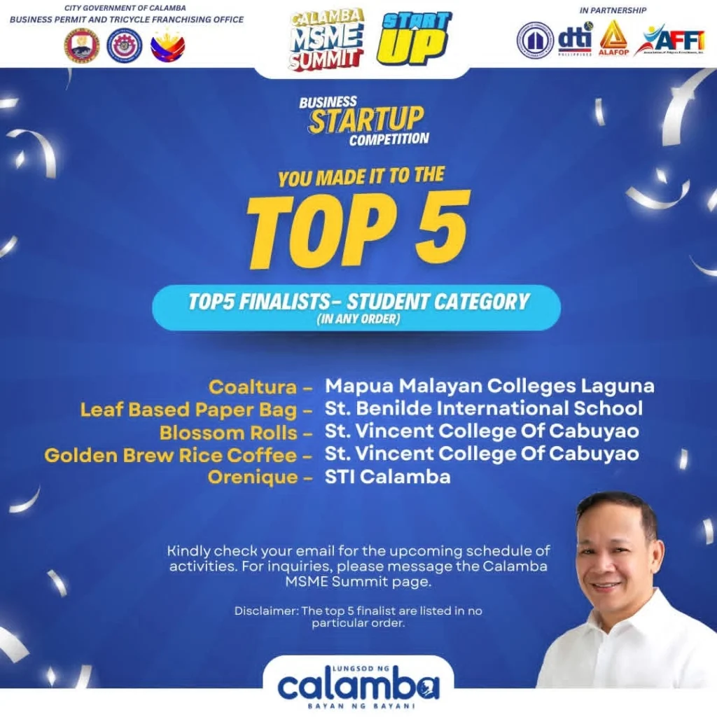 Coaltura Team Advances to Finals of Calamba MSME Creative Startup Business Plan Competition 2025.