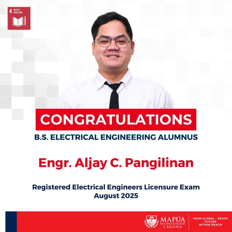 Mapúa MCL obtains new Registered Electrical Engineer in August 2025 Licensure Exam.
