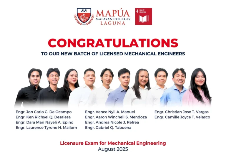 Mapúa MCL obtains new batch of Mechanical Engineers in August 2025 Licensure Exam.