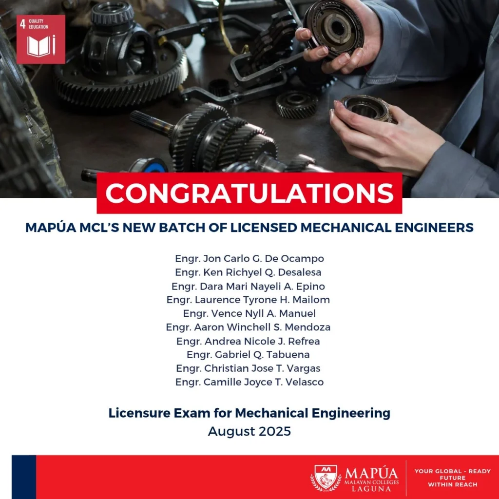 Mapúa MCL obtains new batch of Mechanical Engineers in August 2025 Licensure Exam Article 2.