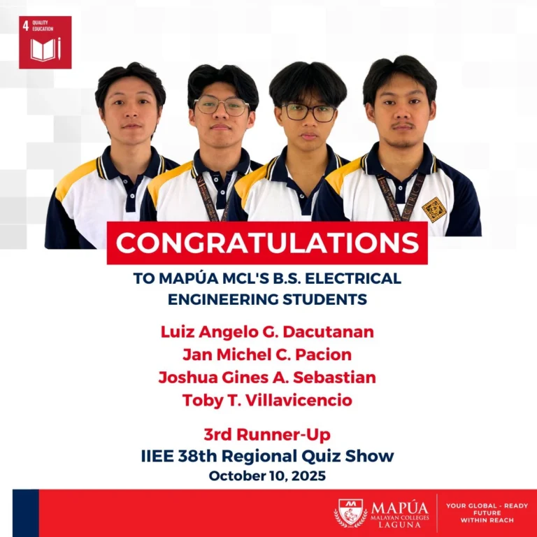 Mapúa MCL B.S. Electrical Engineering students secure 3rd Runner-Up at the IIEE 38th Regional Quiz Show.