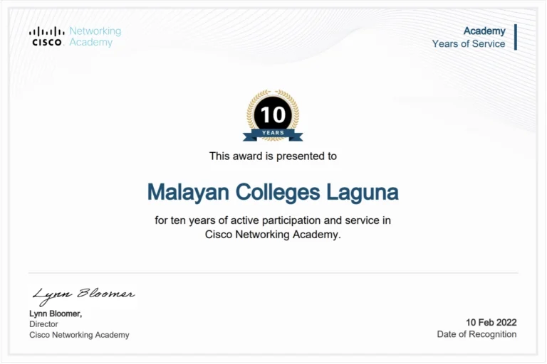 Mapúa MCL Honored for a Decade of Excellence by CISCO Networking Academy.