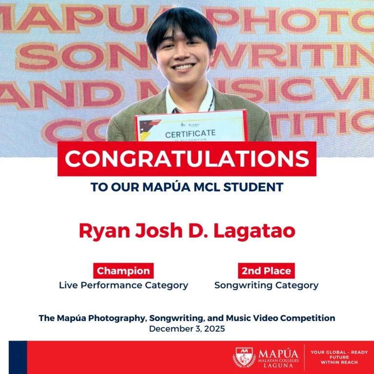 Mapúa MCL students win Grand Prizes at the Mapúa Photography Songwriting, and Music Video Competition.