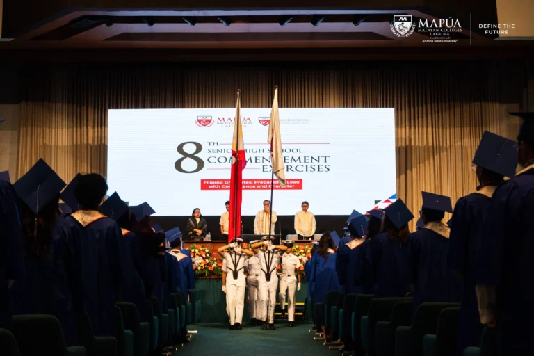 Mapúa MCL-SHS graduates toss caps at the 8th SHS Commencement Exercises.