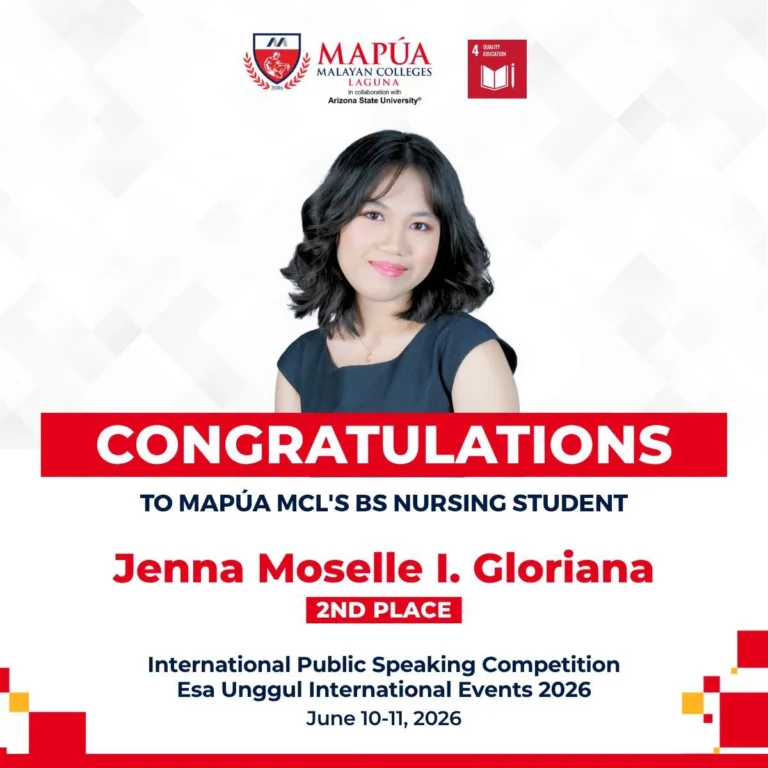Mapúa MCL Nursing Student Wins 2nd Place at International Public Speaking Competition.