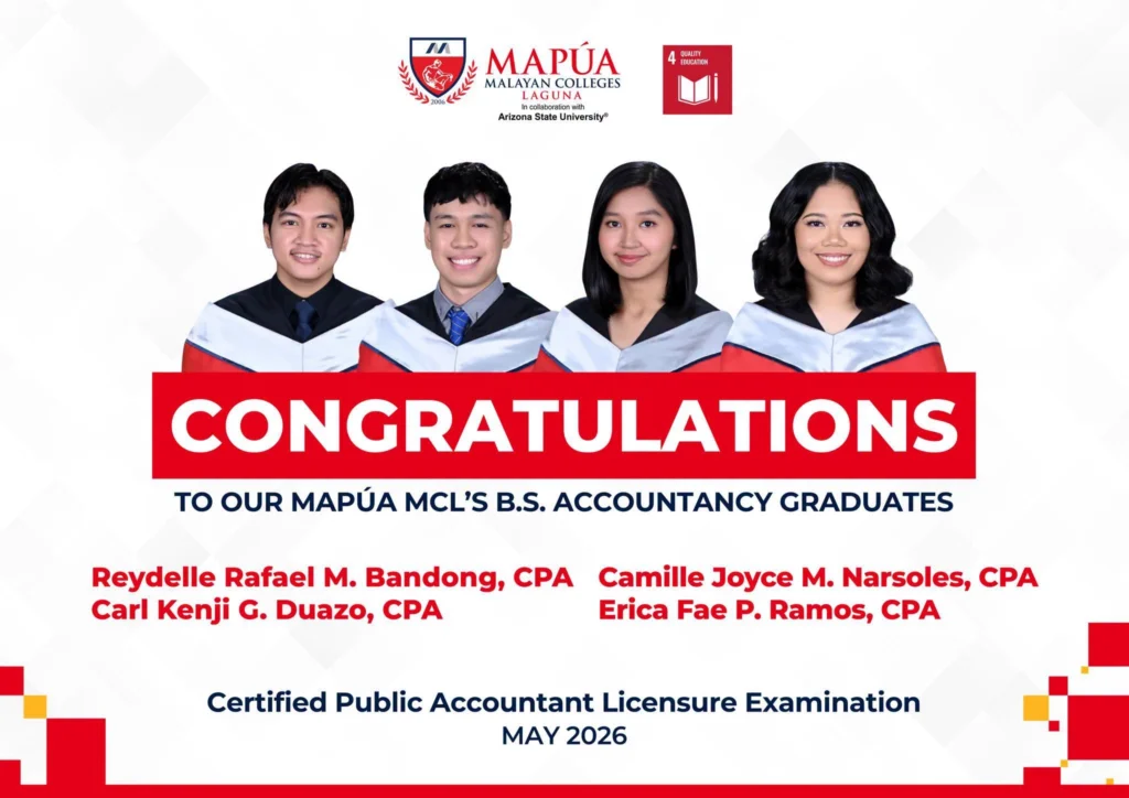 Mapúa MCL Produces new Public Accountants in the May 2026 Certified Public Accountant Licensure Examination.